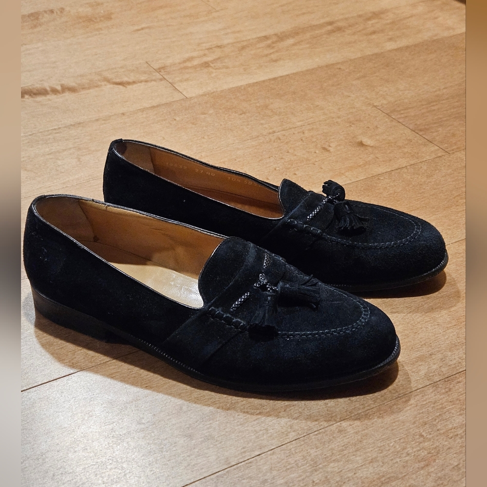Moreschi Italy Black Suede Tassel Loafers 10.5 Braided Cord Handmade